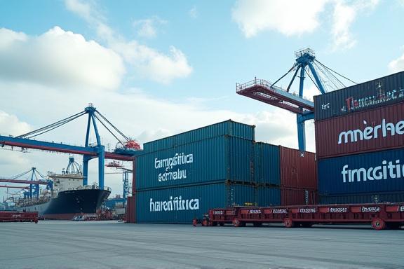 Contenedores de Marea Mítica listos para ser exportados en un puerto.